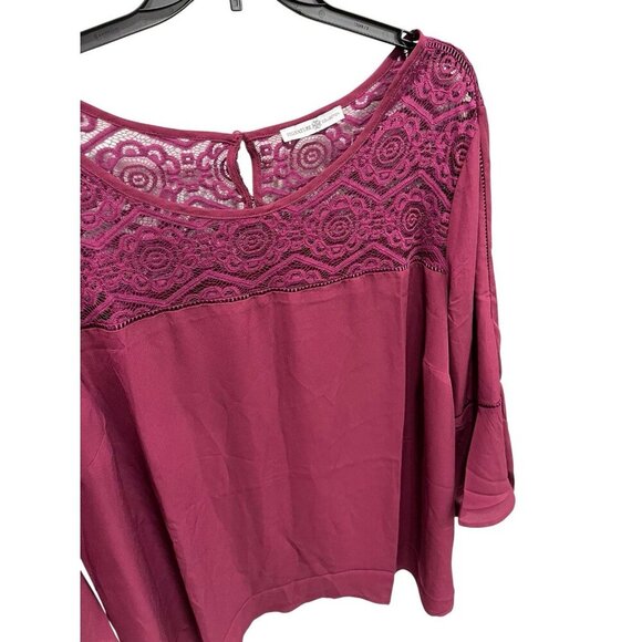 Signature Collection Women's 3X Magenta Flare Sleeve Lace Trim Top Blouse Ladies - Picture 2 of 5